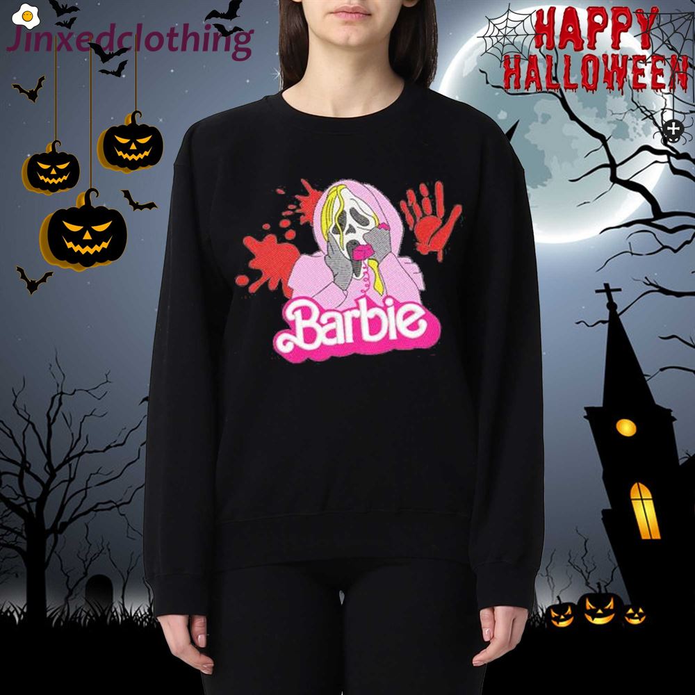 Barbie Ghost Face Embroidered Halloween T-shirt 